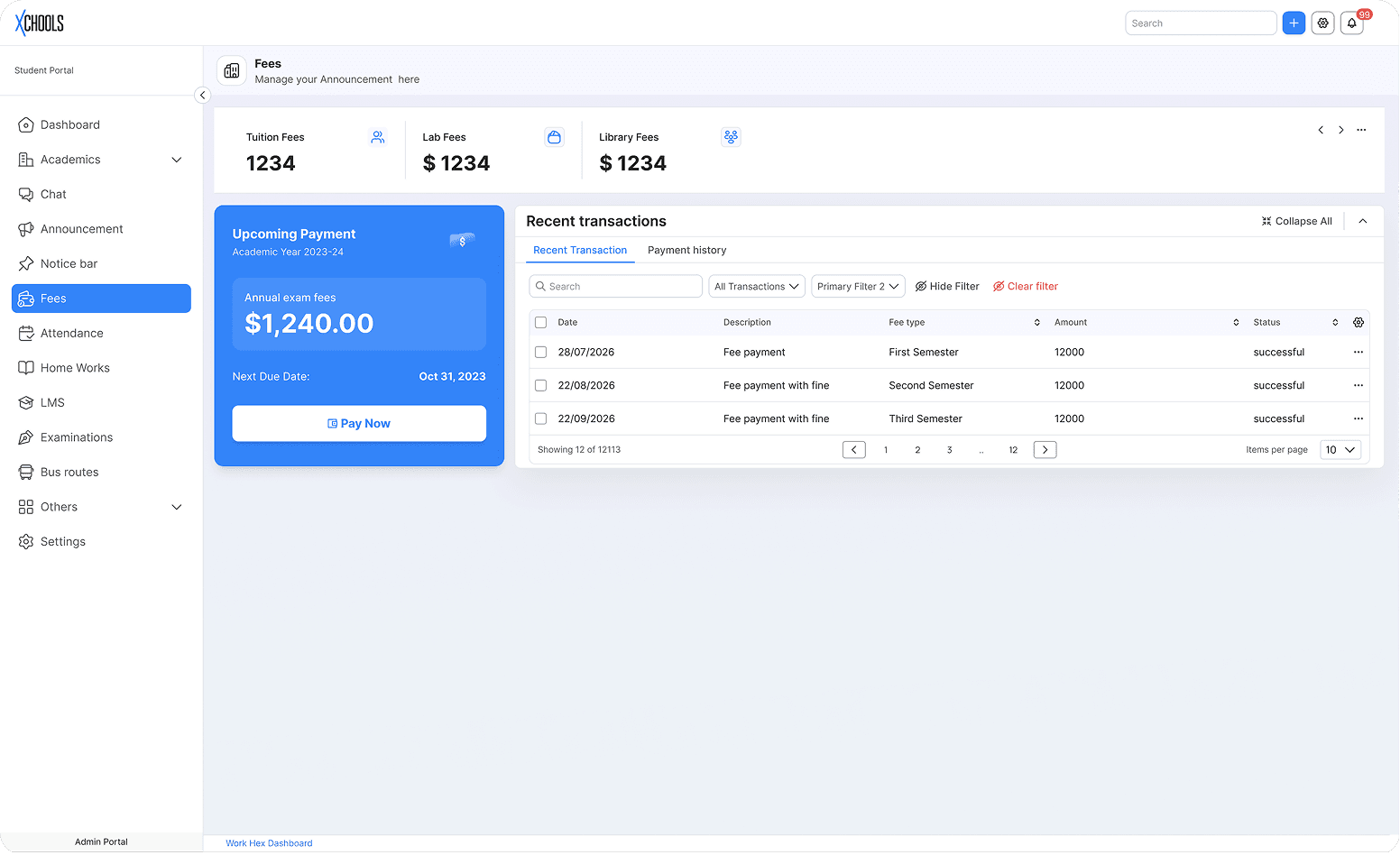 Fee Management Dashboard