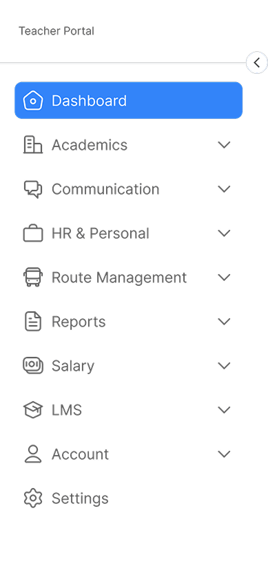 Teacher portal dashboard sidebar menu